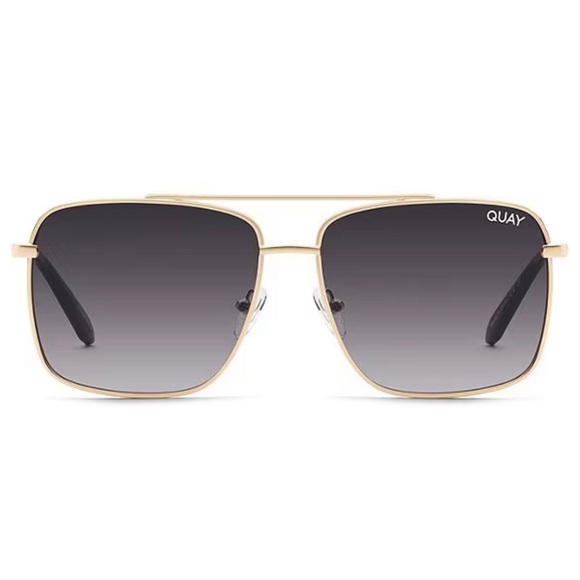 QUAY Hot Take Sunglasses Gold Frame Smoke Gradient Lenses Square Aviators Unisex - Picture 2 of 6